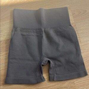 Ribbed High-Waist Bike Shorts - cocoa color